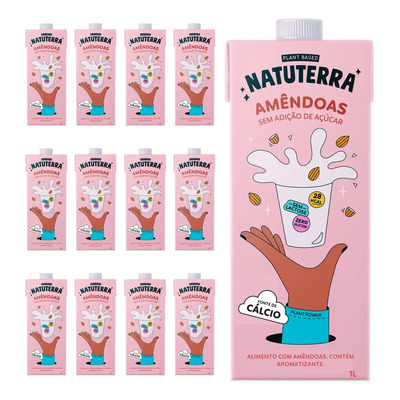 Kit 12 Bebida Vegetal Amêndoa Natuterra Zero Açúcar 1L – Vegano e Sem Lactose | Parcelamento sem juros
