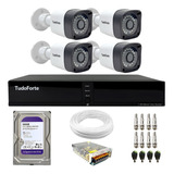 Kit 4 Câmeras Segurança 20m Dvr 4 Canais Com Hd Sata Cor Branco