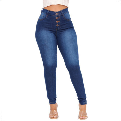 Calça Jeans Feminina Skinny  Cintura Alta Com Elastano