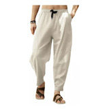 Pantalones Algodón Y Lino Con Cordón Para Un Ajuste Holgado