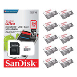 Kit 10 Cartão De Memoria Micro Sd 64gb Para Camera Celular