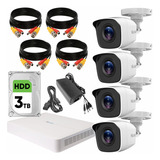 Hilook Kit De Video Vigilancia Turbo Hd 4 Cámaras Metálicas 720p Disco Duro De 3 Tb + Accesorios Cámaras De Seguridad De Alta Resolución Con Visión Nocturna Cctv