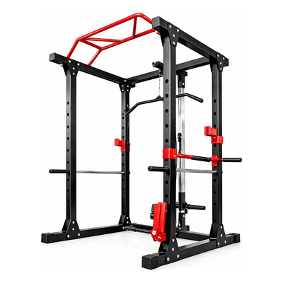 Power Rack Jaula De Potencia Con Poleas Y Dominadas 200 Kg Power Rack Ajustable 12 Niveles Soporte Para Barra Olímpica Y Discos Gimnasio Multifuncional En Casa Negro