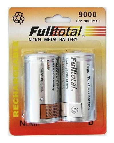 Pila Recargable Tipo D Fulltotal 9000mah Pack X 2 Pilas