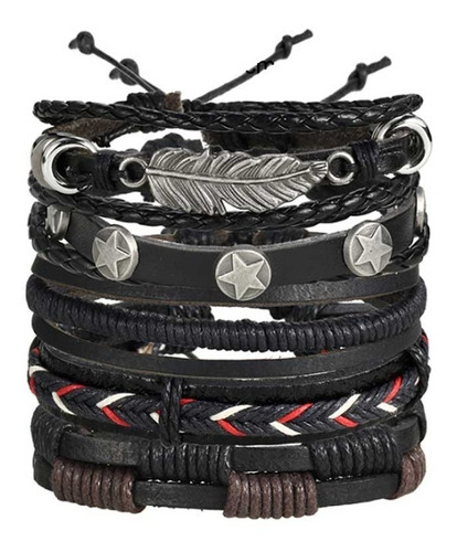 Pulseiras Masculinas Couro Kit Pulseira Preta Para Homem