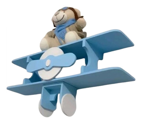 Avião Prateleira Decoração Quarto Bebe Urso Aviador Azul 