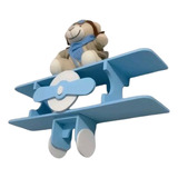 Avião Prateleira Decoração Quarto Bebe Urso Aviador Azul 