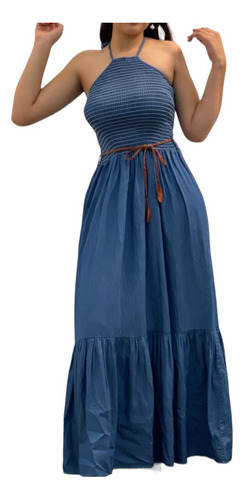 Vestido Largo De Mezclilla Halter, Maxi Vestido Para Mujer