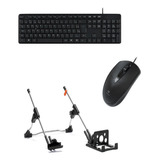 Teclado Usb Kb-11bk Mouse Ms-20bk + Suporte Notebook Apoio