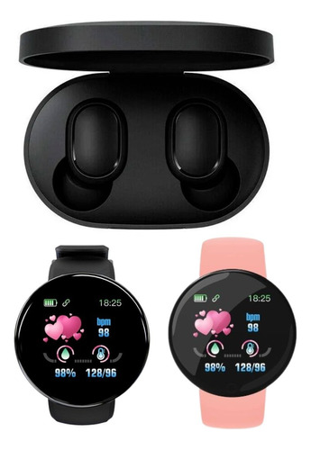 Smartwatch D18 Negro Y Rosa + Auriculares Xiaomi Súper Combo