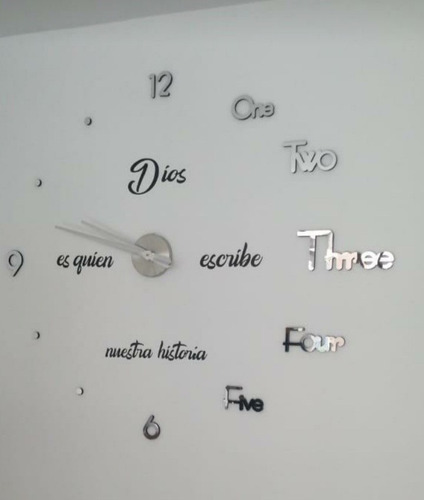 Reloj De Pared 3d Tamaño Grande 100x100cm + Frase En Vinilo 