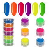 Kit 6 Pó Neon Fluorescente Glitter Manicure Decoração Unhas Cor 6 Cores