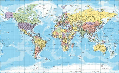 Mapa Mundi Politico 150x90cm Tela Pvc Full Resolución