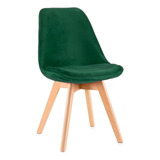 Cadeira Charles Eames Leda Veludo Estofada Base Madeira Estrutura Da Cadeira Verde