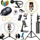 Kit Gravação Luz Led Com Tripé Microfone Filmagem No Celular