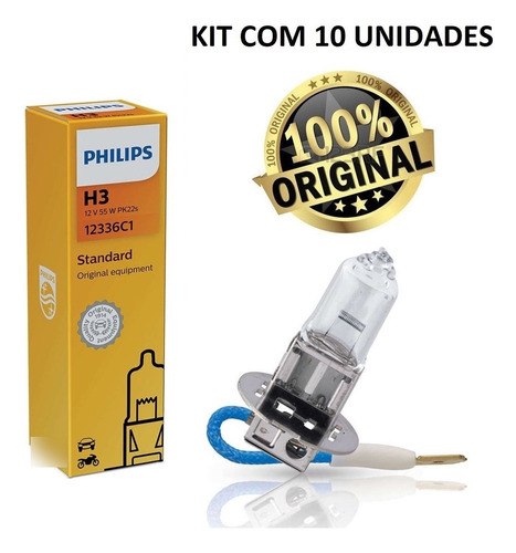 Lampada Comum 12v H3 55w Original Philips 12336 Kit 10 Peça