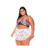 Shorts Saída De Praia Plus Size Renda Arrastão Tam 46 Ao 60