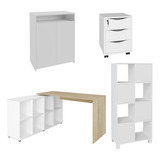 Conjunto Escritório Home Office 4 Peças Side Branco/carvalho