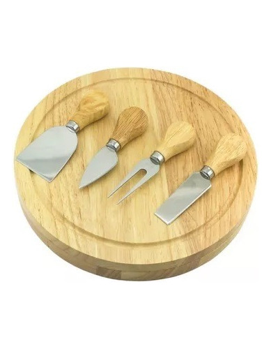 Kit Tabla De Quesos Fruta- Estuche Y 4 Utensilios En Madera