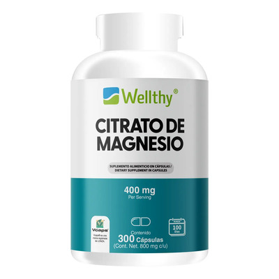 Citrato De Magnesio 300 Cápsulas Wellthy 100 Porciones Sabor Sin Sabor