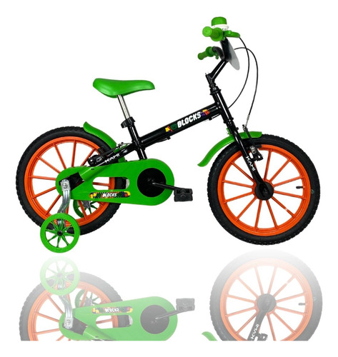 Bicicleta Infantil Aro 16 Kami Blocks C/ Rodinhas 4 A 6 Anos