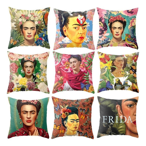 Fundas Decoración  Cojín Lino Premium Frida Kahlo Arte 