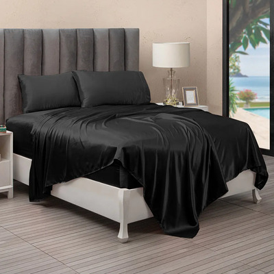 Sábana Lujosa De Satín King Size Brillante Blancos Azteca Color Negro Diseño De La Tela Liso