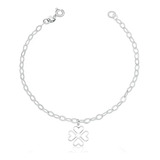 Pulseira Prata 925 Feminina Trevo Da Sorte Comprimento 19 Cm