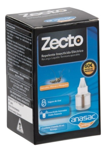 Recarga Repelente De Mosquitos Zancudos Zecto 45ml Anasac