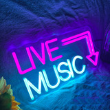 Letrero Neón Live Music Studio Bar Musica C/ Control Remoto Color Rosa/azul