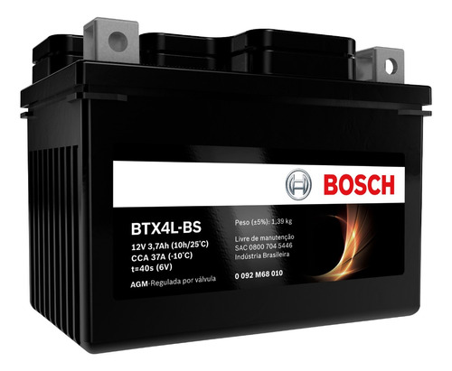 Bateria Moto Hunter 100 12v 4ah Bosch Btx4l-bs