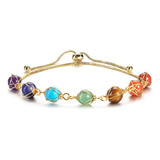 Pulsera Manifo Con Cristales De 7 Chakras, Oro De 14 Quilate