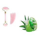 Gua Sha Rodillo Cuarzo Rosa  + Gel Aloe Vera 400 Ml