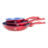 Set De 3 Sartenes Rojo Interior Azul Swiss Silver