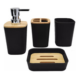 Set Baño X4 Piezas Plástico Bambu Cuadrado Master