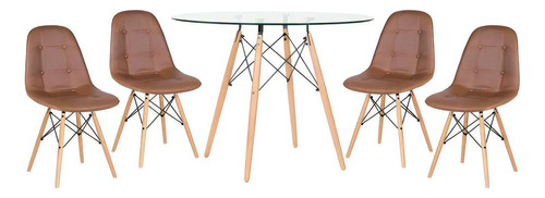 Kit Mesa Vidro Eames Eiffel 100 Cm 4 Cadeiras Botonê Cores Cor Marrom