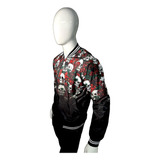 Chaqueta Bomber Calaveras Con Rosas Chamarra Impermeable