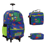 Kit Mochila Infantil Dinossauro De Rodinhas Volta As Aulas