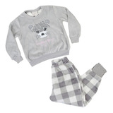 Pijama Infantil Feminino Fleece Urso Cinza - 1309