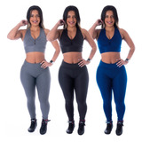 Kit 3 Conjuntos Fit Fitness Feminino  Academia Atacado 