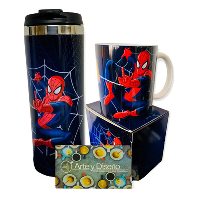 Termo+taza Spiderman Personalizado Color Azul marino | Envío gratis