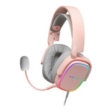 Auriculares Rgb Gamer Audífonos Diadema Micrófono Headset Color Rosa
