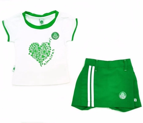 Conjunto Infantil Para Menina Palmeiras Short Saia Original