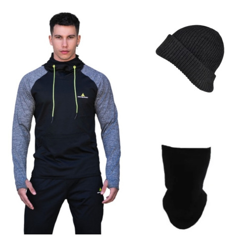 Combo Hombre!!buzo Deportivo N+gorro+cuello Termico