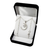 Conjunto Plata Cadena Singapur 45 Cm Y Dije Luna Con Corazón