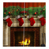 | Chimenea Con Cortinas Navideñas