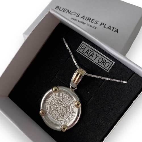 Cadena Dije Plata 925 Oro 18k San Benito Medalla Circular