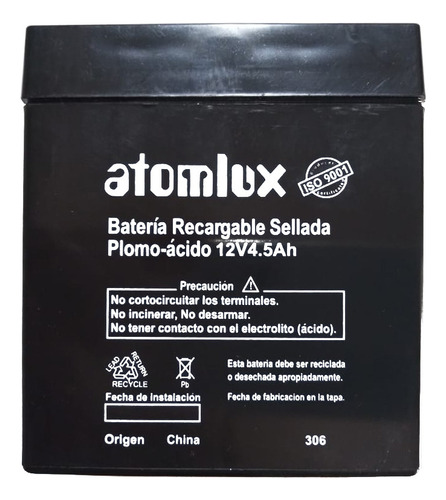 Bateria Atomlux 12v 4.5 Amperes Plomo Acido Sellada