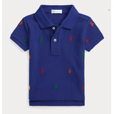 Camiseta Polo Ralph Lauren Bordada Azul - Menino 18 Meses