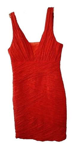 Vestido, Fiesta, Drapeado,  Elasticado, Naranja , Talla M/l